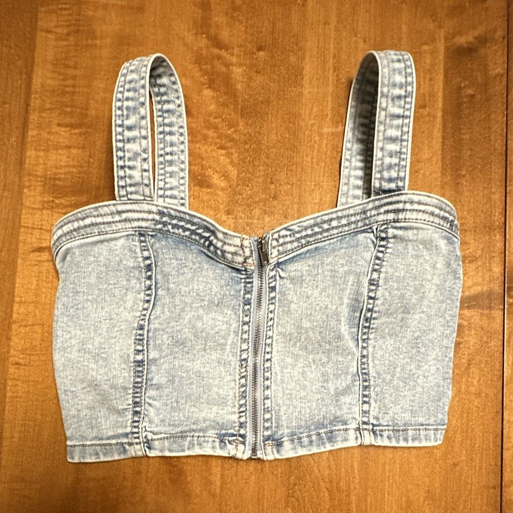 Wild Fable Blue Denim Corset Bustier Top XXS Zip Front Smocked Back